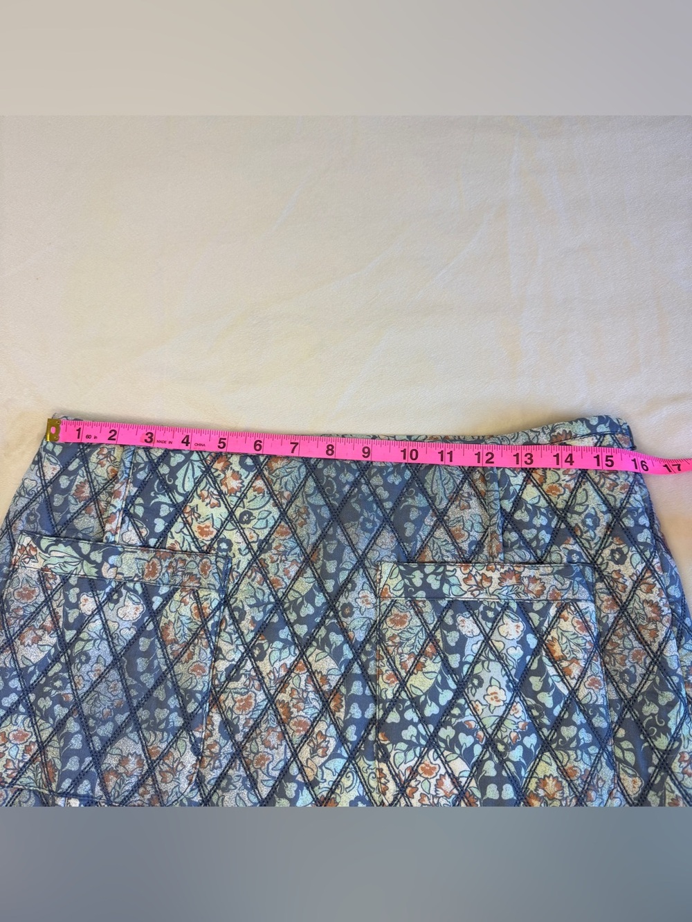 Free People Darla Quilted Mini Skirt Sz 12 Blue Floral Patchwork Boho Cotton NWT - Picture 8 of 8